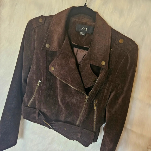 Forever 21 Suedette Bomber Jacket w/Buckles - Picture 2 of 6